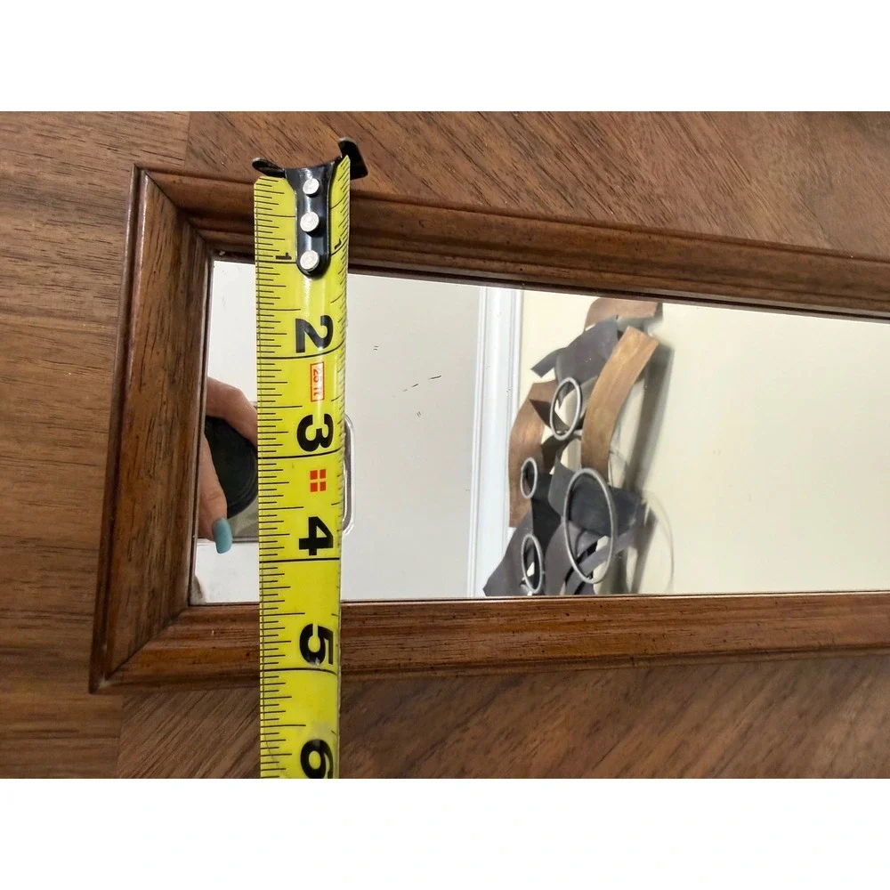 Vintage Wood Framed Rectangular Wall Mirrors Set of 2 Mid Century Modern Style